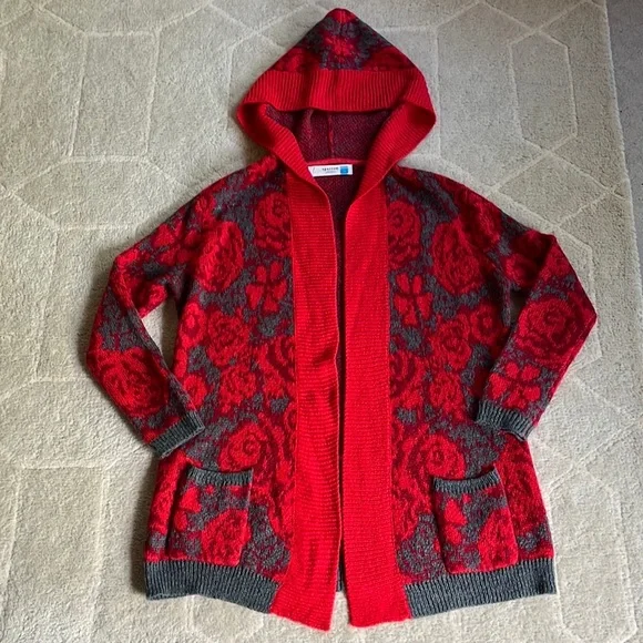 Anthropologie Sparrow Maraschino Floral Sweater Coat - Picture 2 of 13